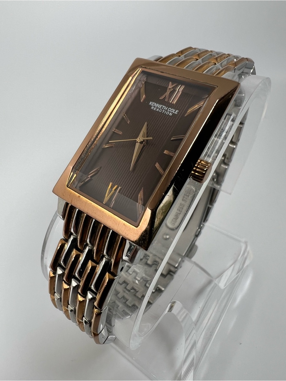 Kenneth Cole Reaction Two-Tone Brown Dial Rectangular Dress Watch
